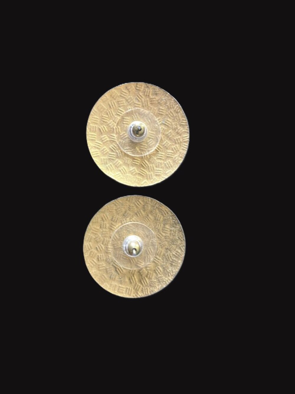 Vintage Cloisonné Enamel Round Dome Stud Earrings Lotus Flower Black Gold Boho - Picture 3 of 5